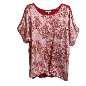 Dana Buchman, Cap Sleeves, Tie Up Hem Top, Multi Colors, Size XL